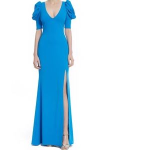 Badgley Mischka Odessa Puff Sleeve Gown Blue Sz 4